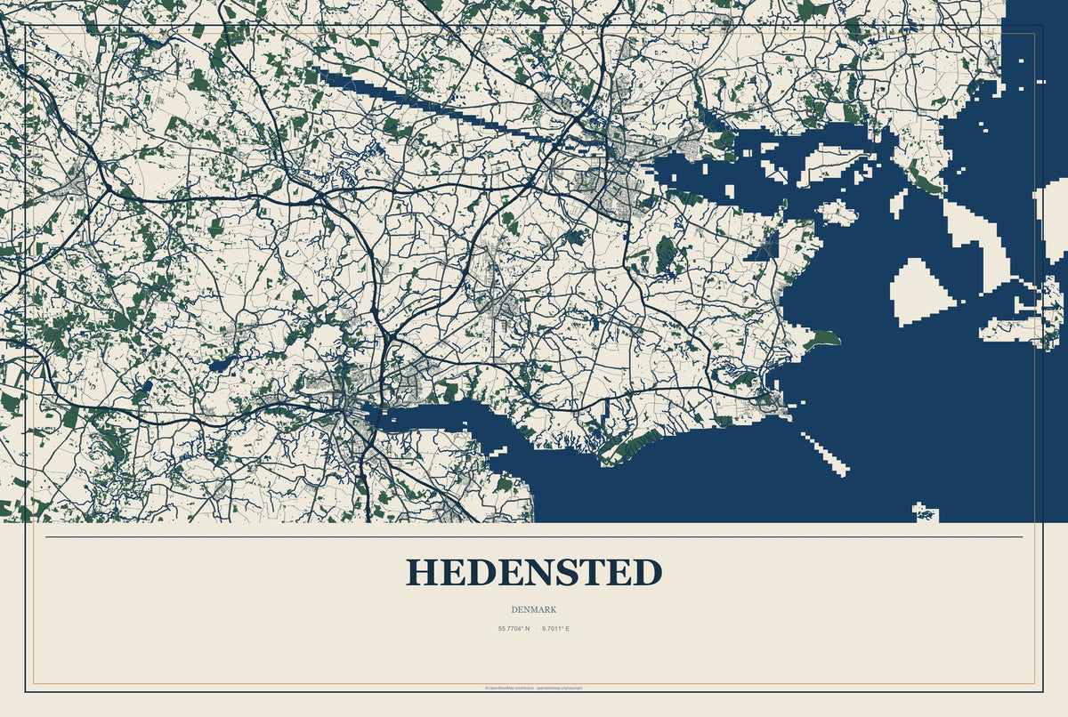 Hedensted, Denmark City Map Aluminum Sign in Coastal Cutout style