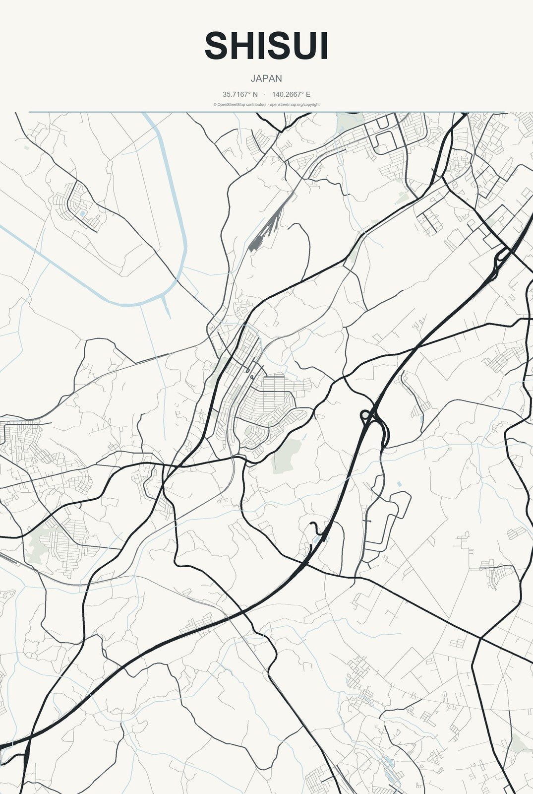 Shisui, Japan City Map Aluminum Sign in Headline Atlas style
