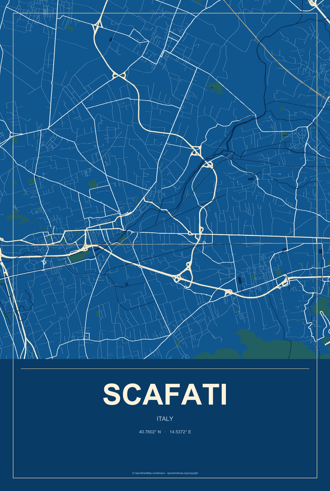 Scafati, Italy City Map Aluminum Sign in Harbor Cobalt style