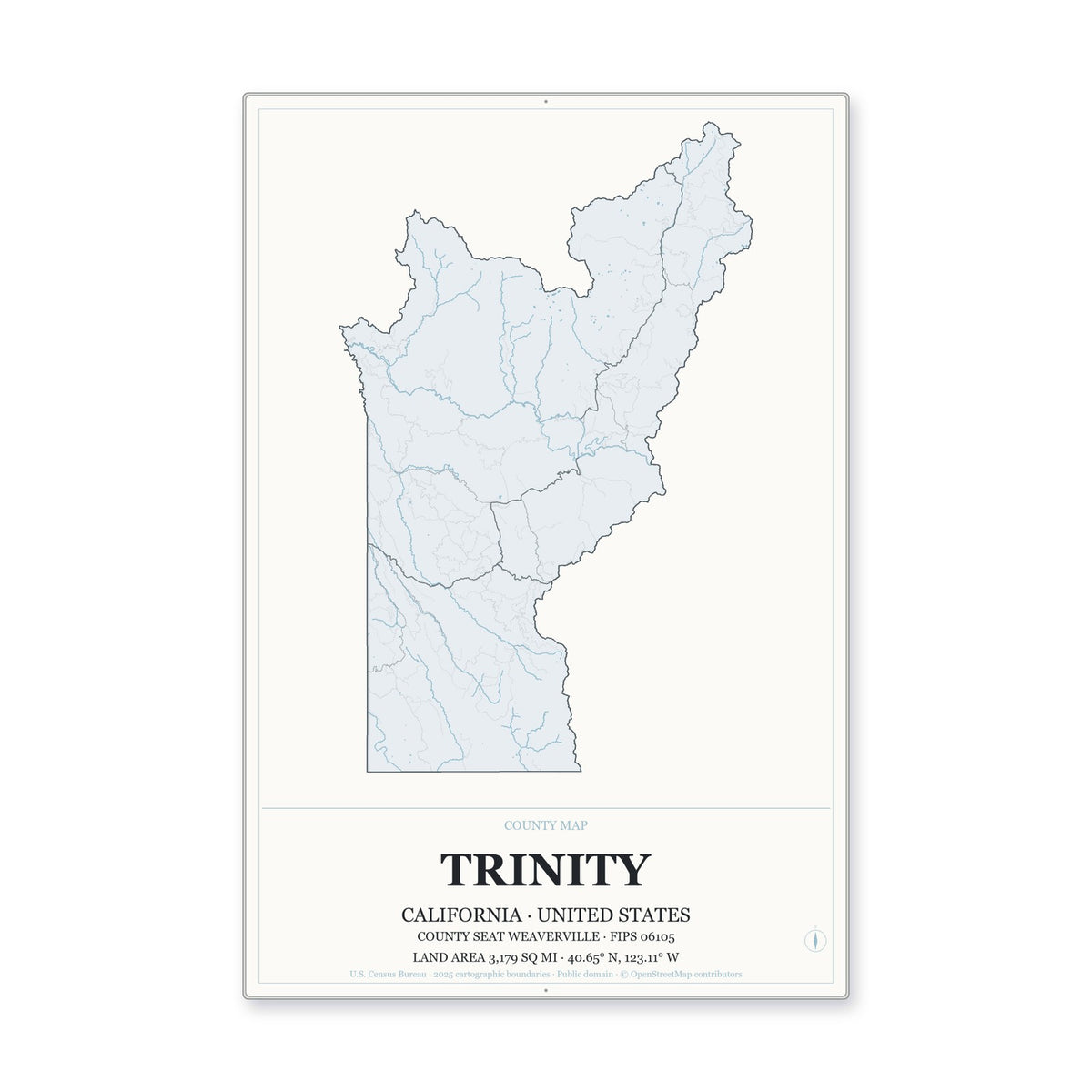 Trinity County, California Map Aluminum Sign in Gallery Air style