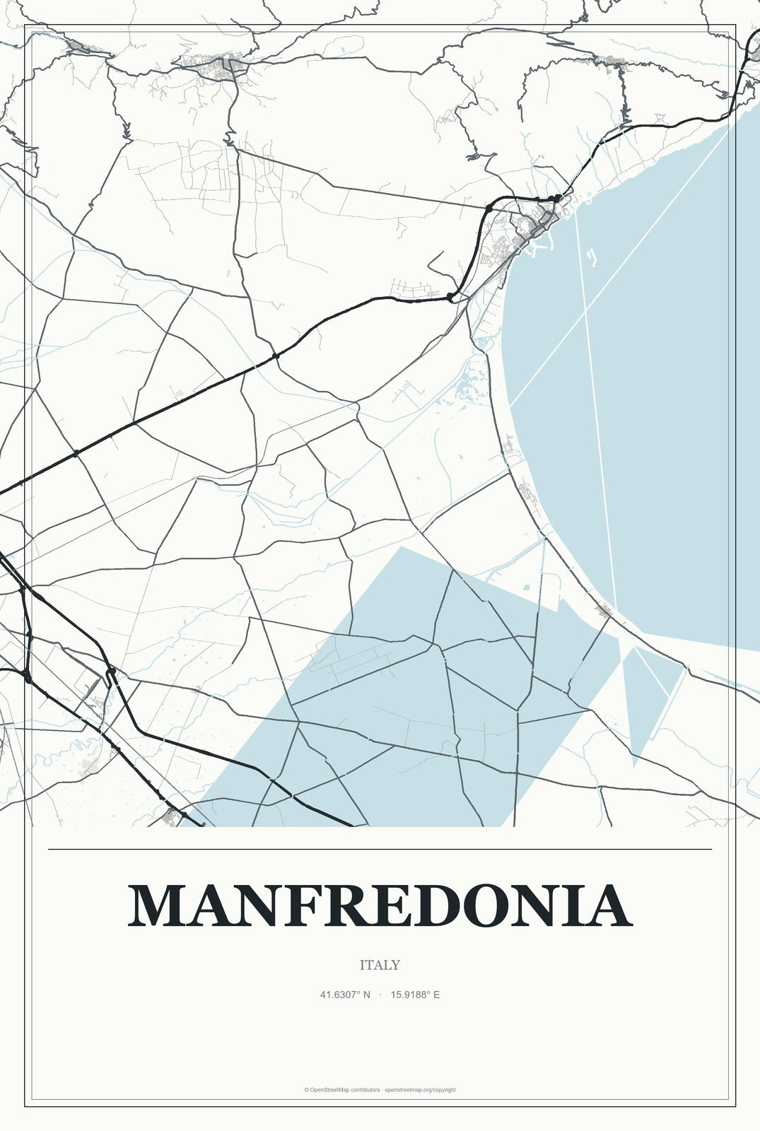 Manfredonia, Italy City Map Aluminum Sign in Gallery Air style
