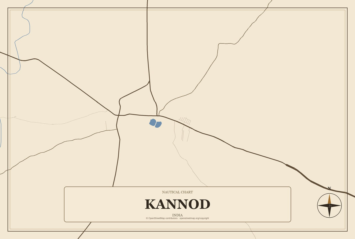 Kannod, India City Map Aluminum Sign in Heritage Nautical style