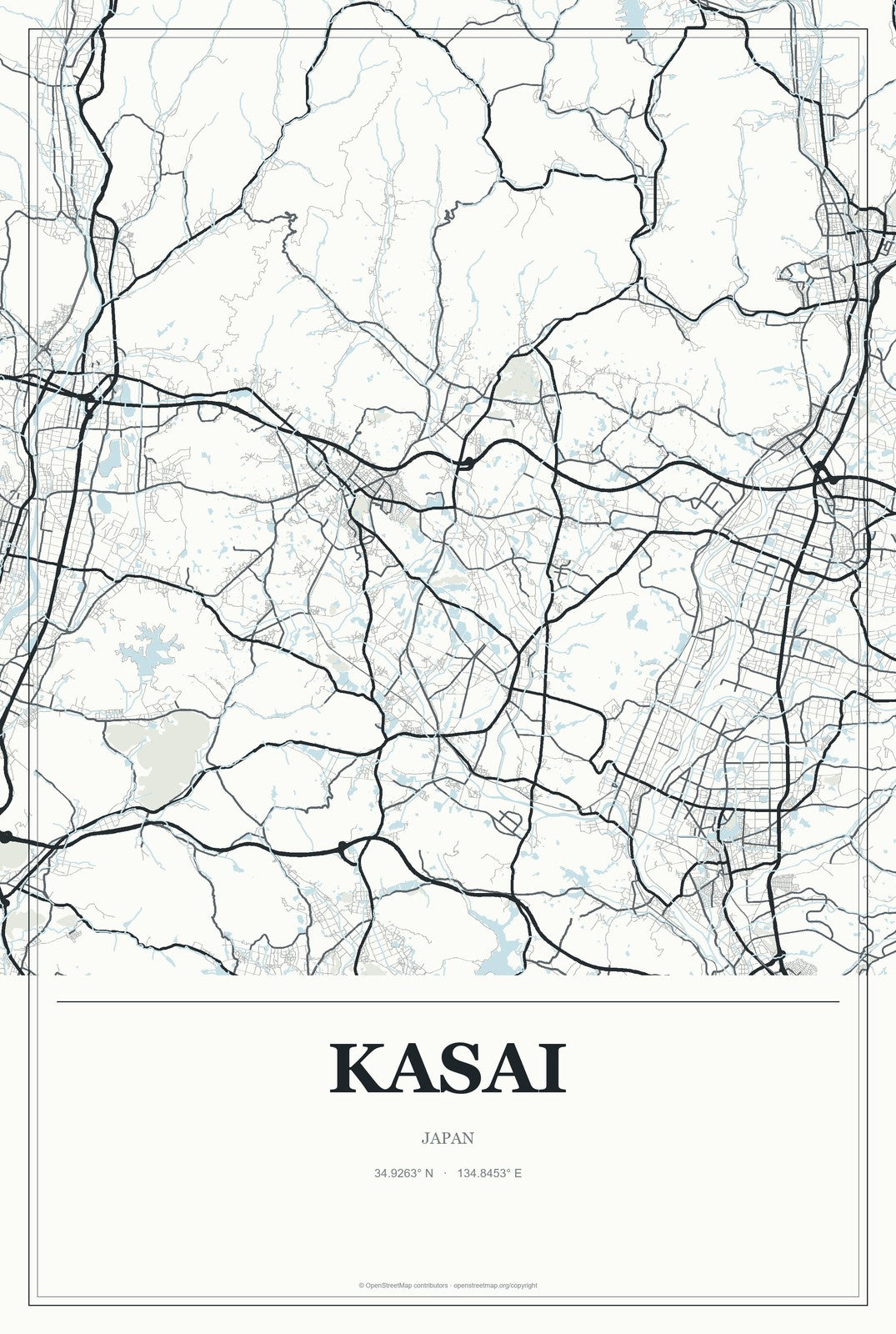Kasai, Japan City Map Aluminum Sign in Gallery Air style
