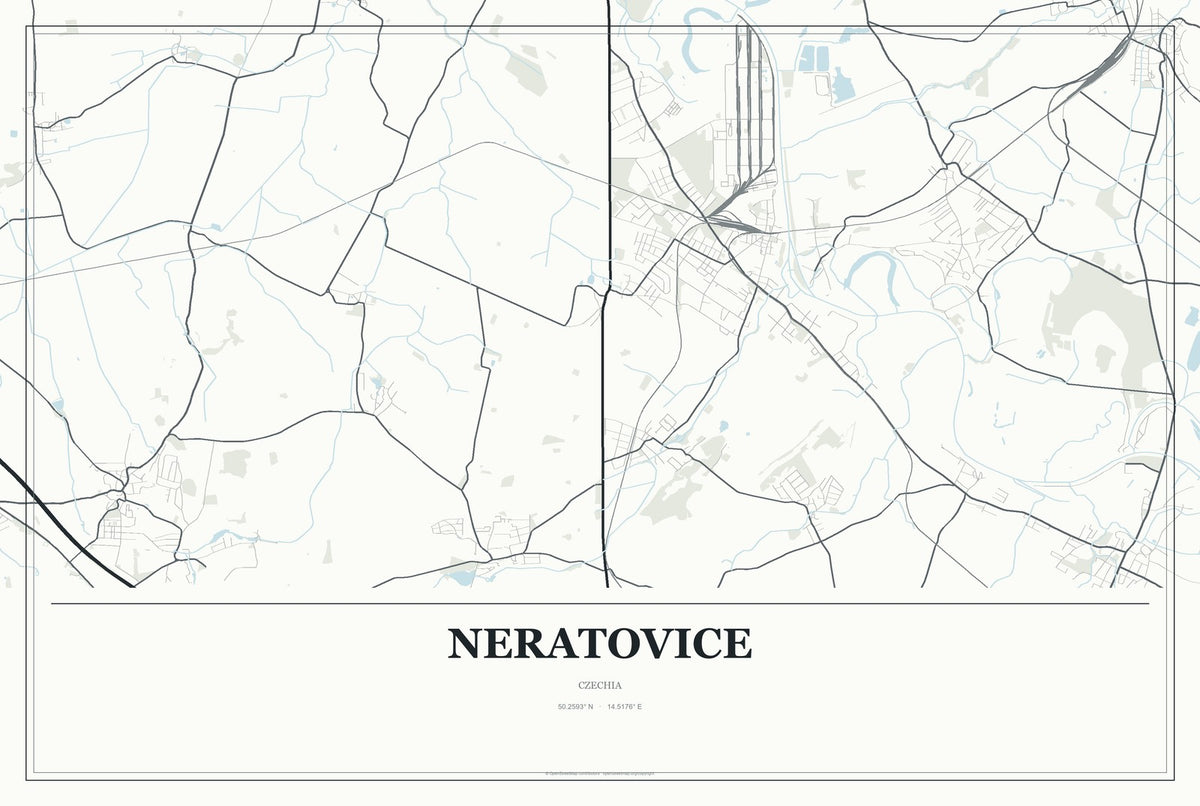 Neratovice, Czechia City Map Aluminum Sign in Gallery Air style