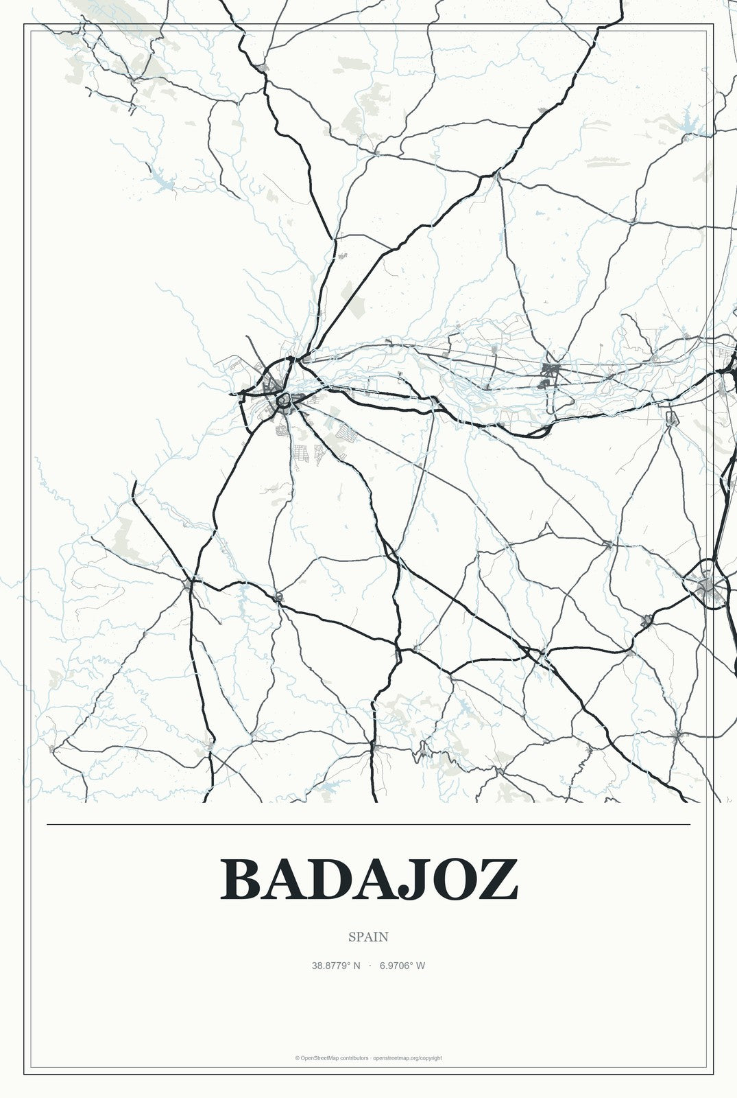 Badajoz, Spain City Map Aluminum Sign in Gallery Air style