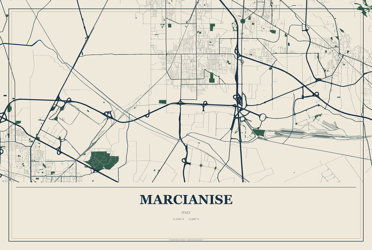 Marcianise, Italy City Map Aluminum Sign in Coastal Cutout style