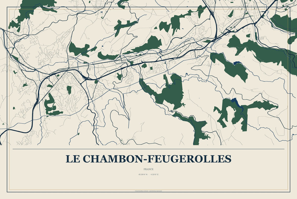 Le Chambon-Feugerolles, France City Map Aluminum Sign in Coastal Cutout style