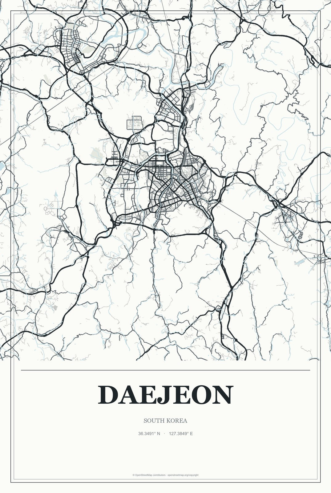 Daejeon, South Korea City Map Aluminum Sign in Gallery Air style