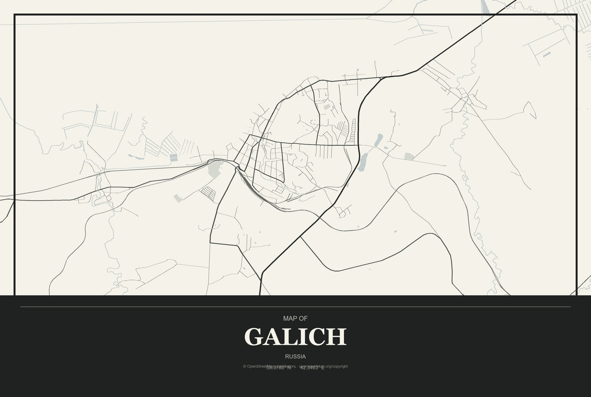 Galich, Russia City Map Aluminum Sign in Museum Plaque style