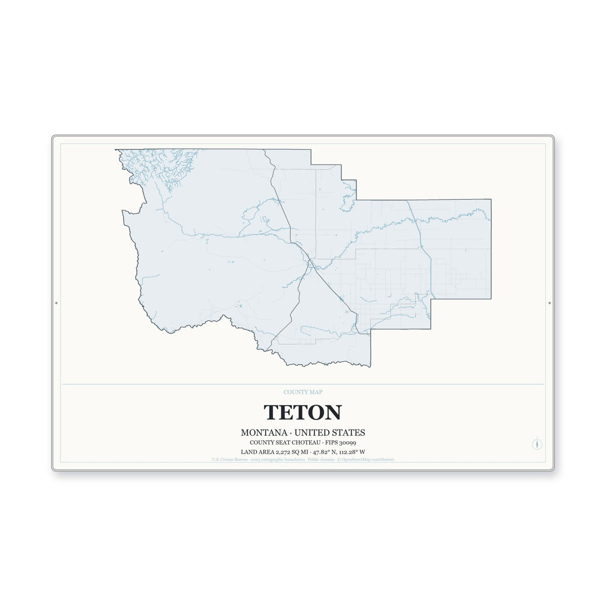 Teton County, Montana Map Aluminum Sign in Gallery Air style