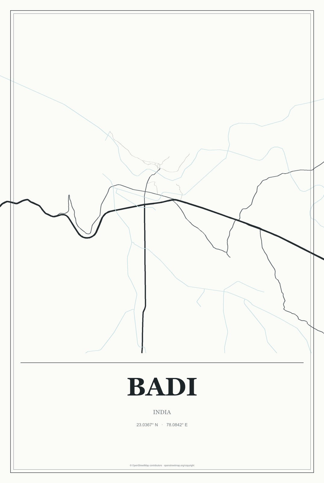 Badi, India City Map Aluminum Sign in Gallery Air style