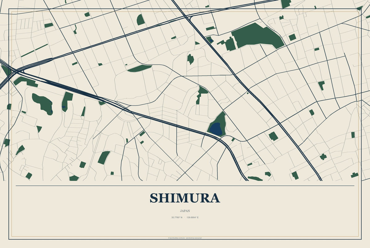 Shimura, Japan City Map Aluminum Sign in Coastal Cutout style