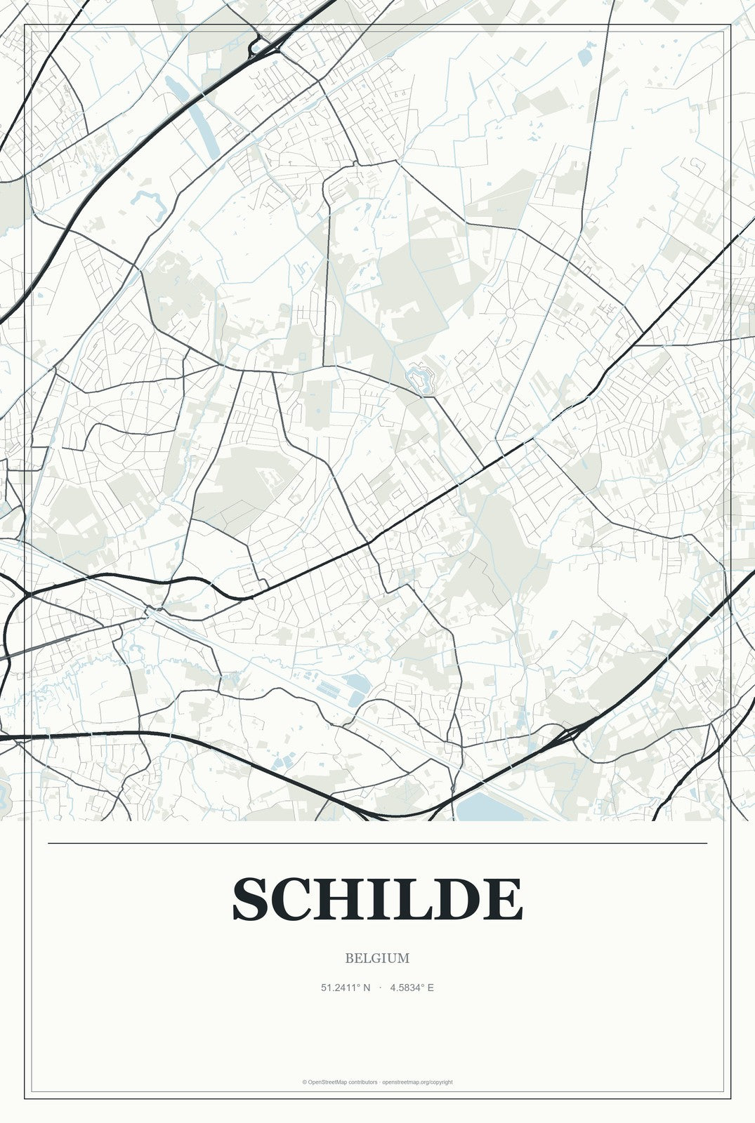 Schilde, Belgium City Map Aluminum Sign in Gallery Air style