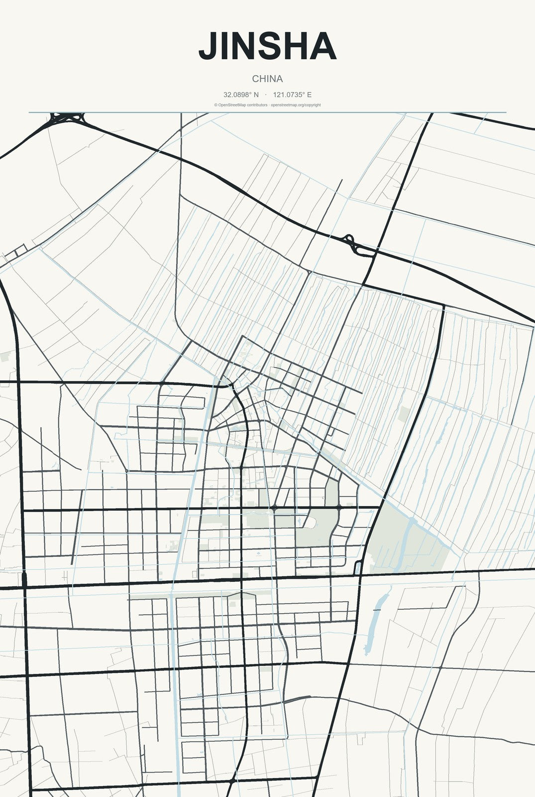 Jinsha, China City Map Aluminum Sign in Headline Atlas style