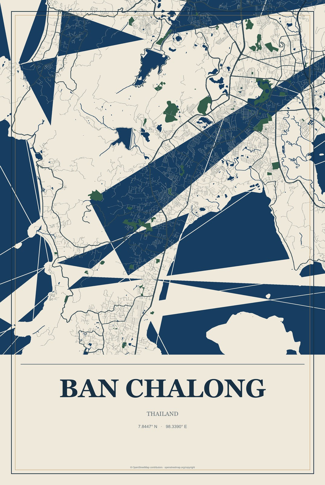 Ban Chalong, Thailand City Map Aluminum Sign in Coastal Cutout style
