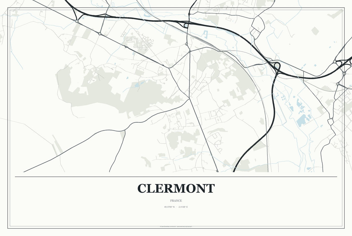 Clermont, France City Map Aluminum Sign in Gallery Air style
