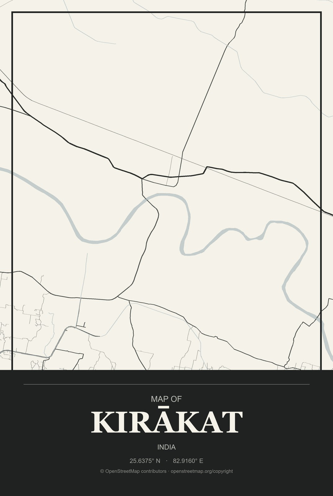 Kirākat, India City Map Aluminum Sign in Museum Plaque style