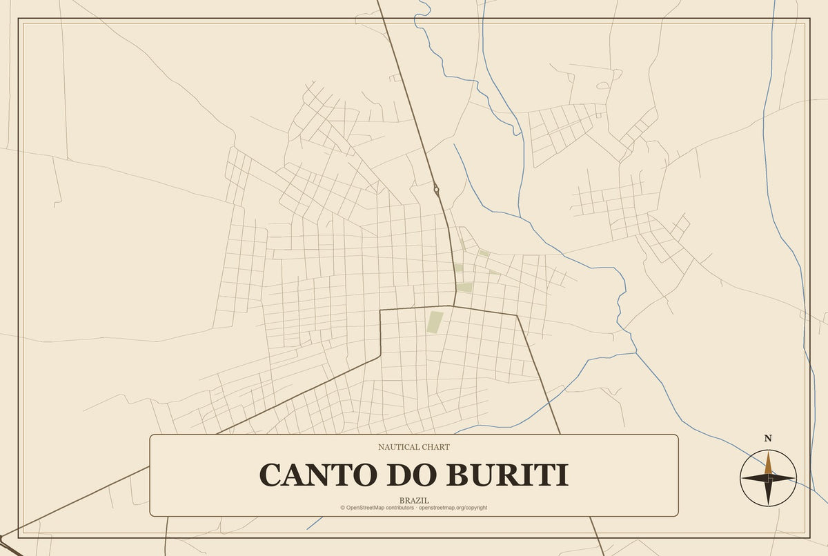 Canto do Buriti, Brazil City Map Aluminum Sign in Heritage Nautical style