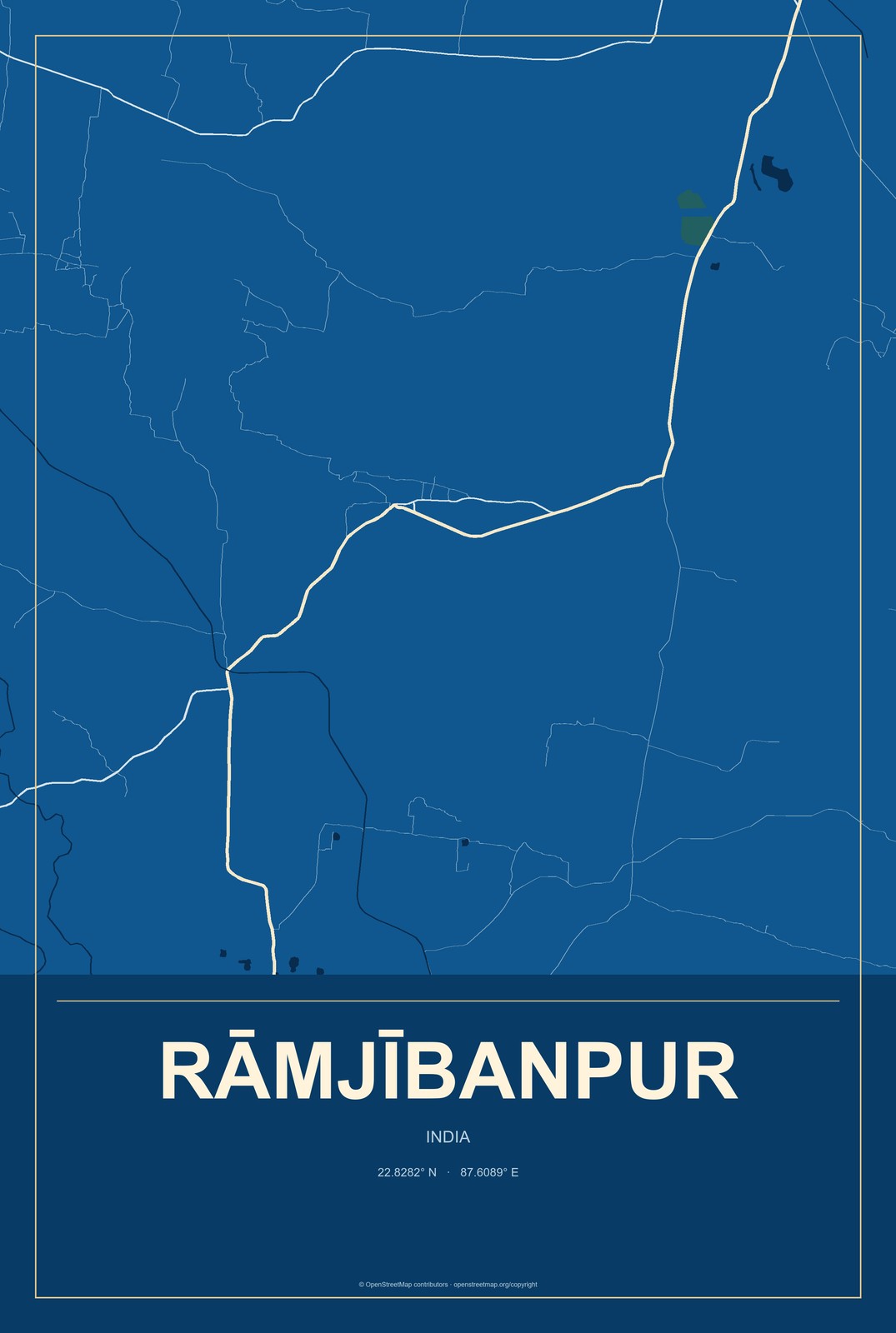 Rāmjībanpur, India City Map Aluminum Sign in Harbor Cobalt style