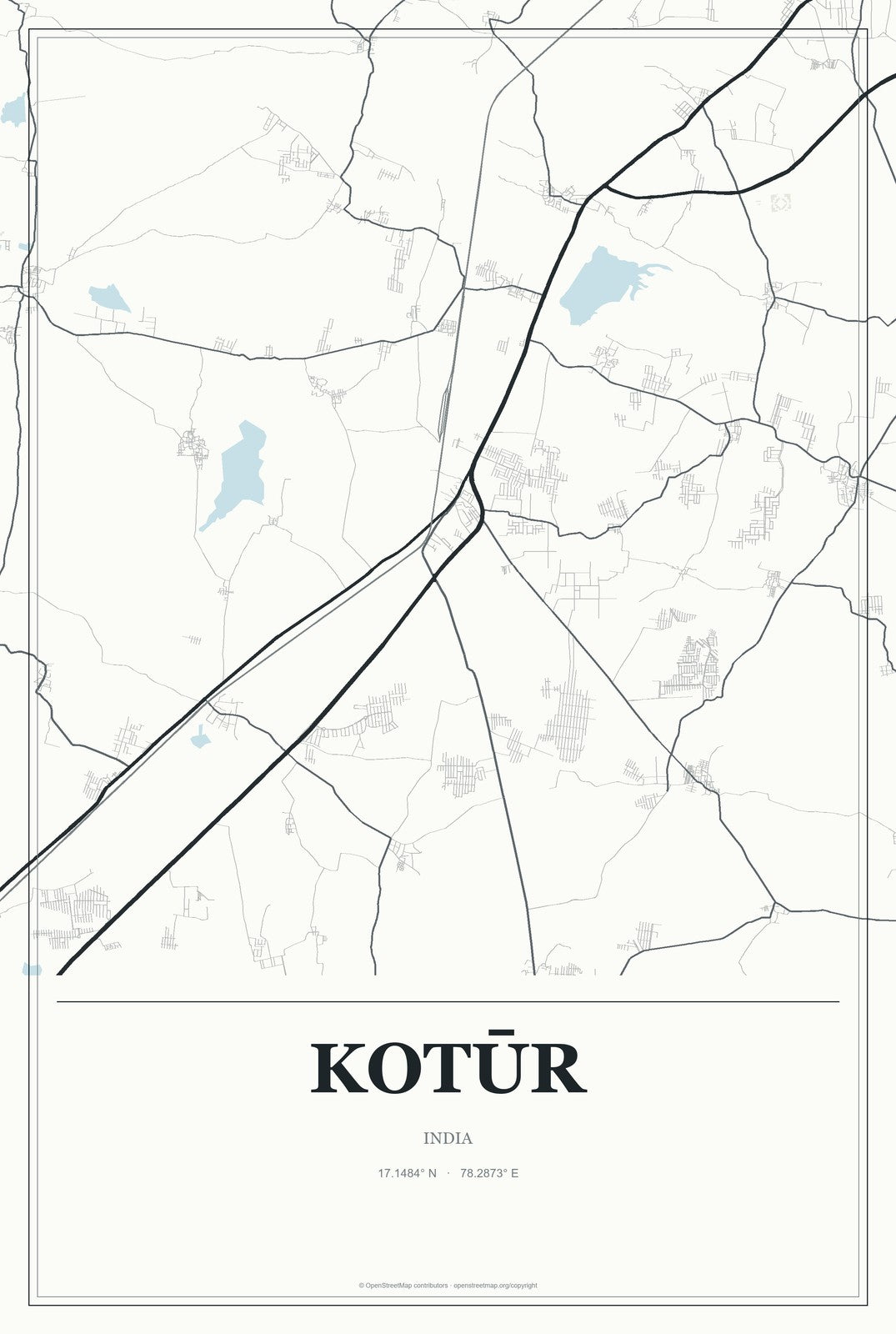 Kotūr, India City Map Aluminum Sign in Gallery Air style