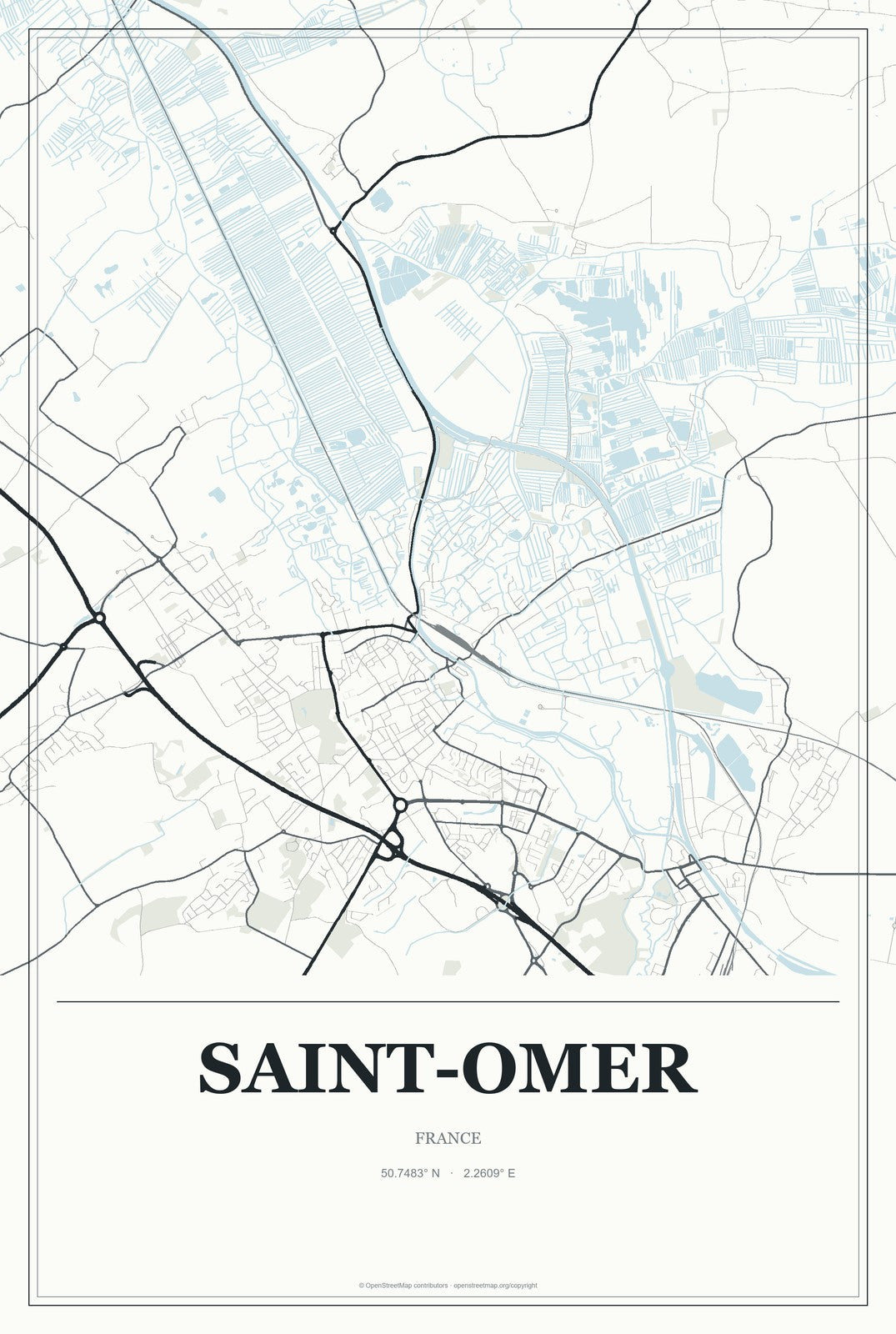 Saint-Omer, France City Map Aluminum Sign in Gallery Air style