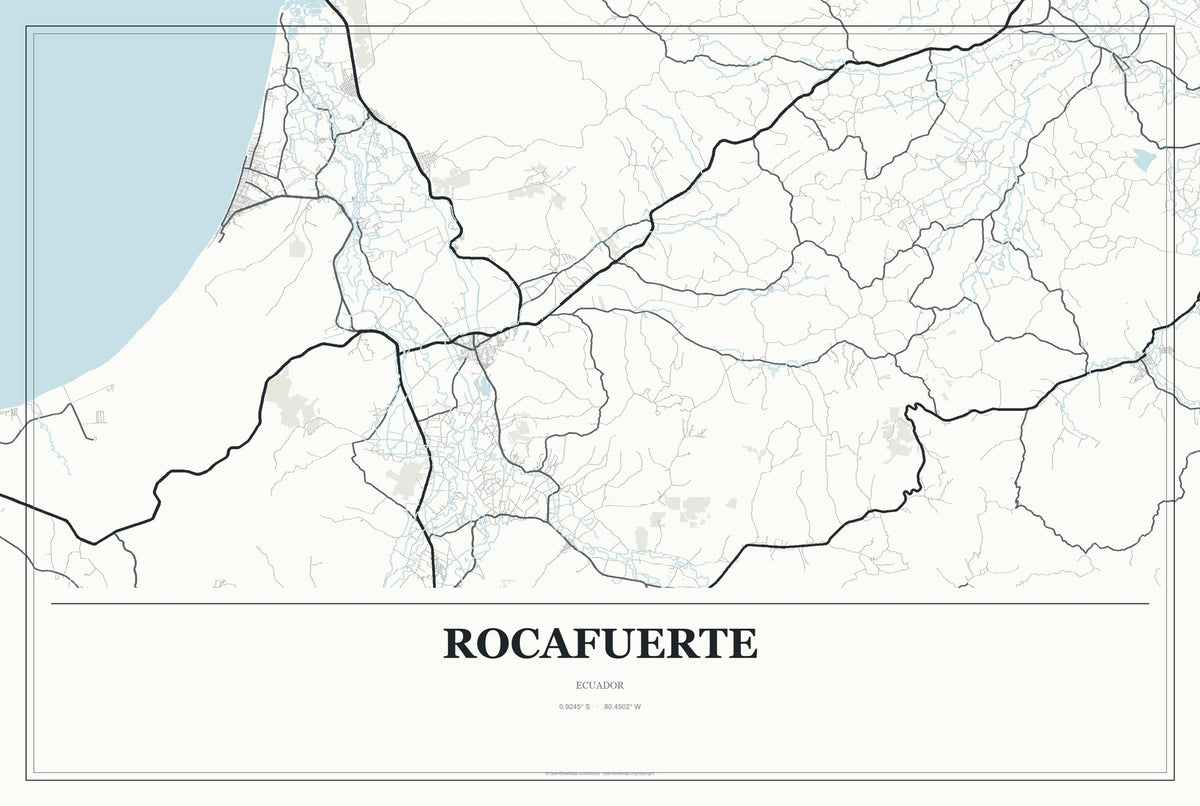 Rocafuerte, Ecuador City Map Aluminum Sign in Gallery Air style