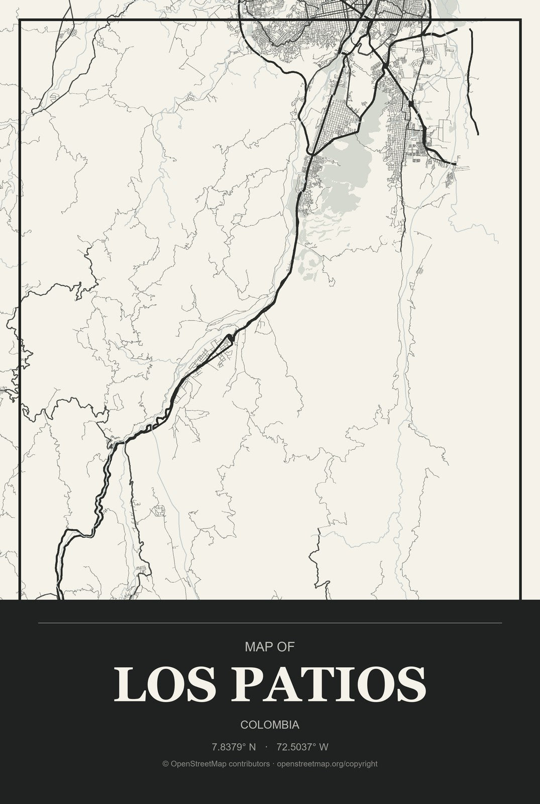 Los Patios, Colombia City Map Aluminum Sign in Museum Plaque style