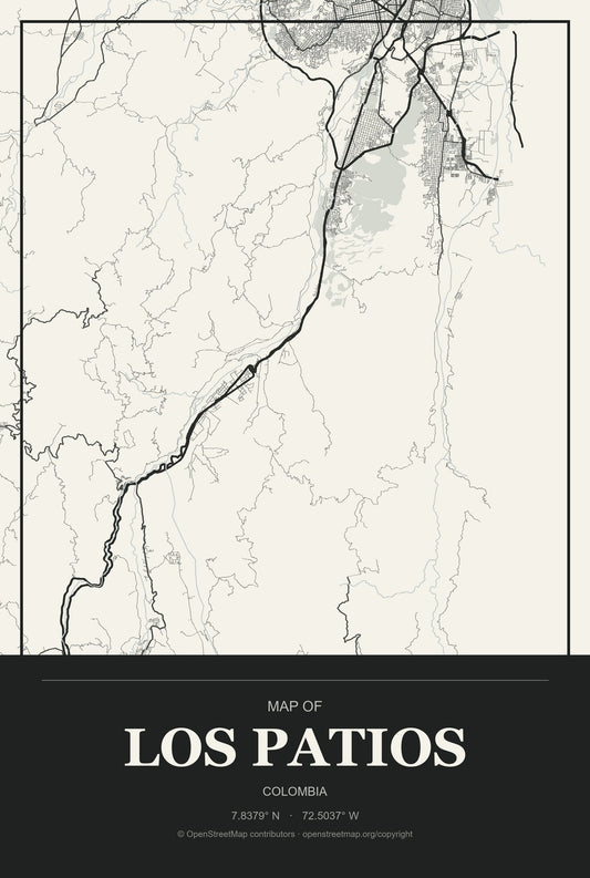 Los Patios, Colombia City Map Aluminum Sign in Museum Plaque style