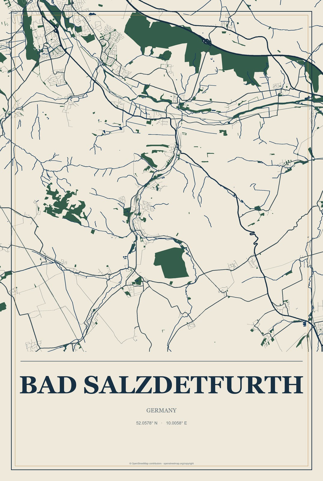 Bad Salzdetfurth, Germany City Map Aluminum Sign in Coastal Cutout style