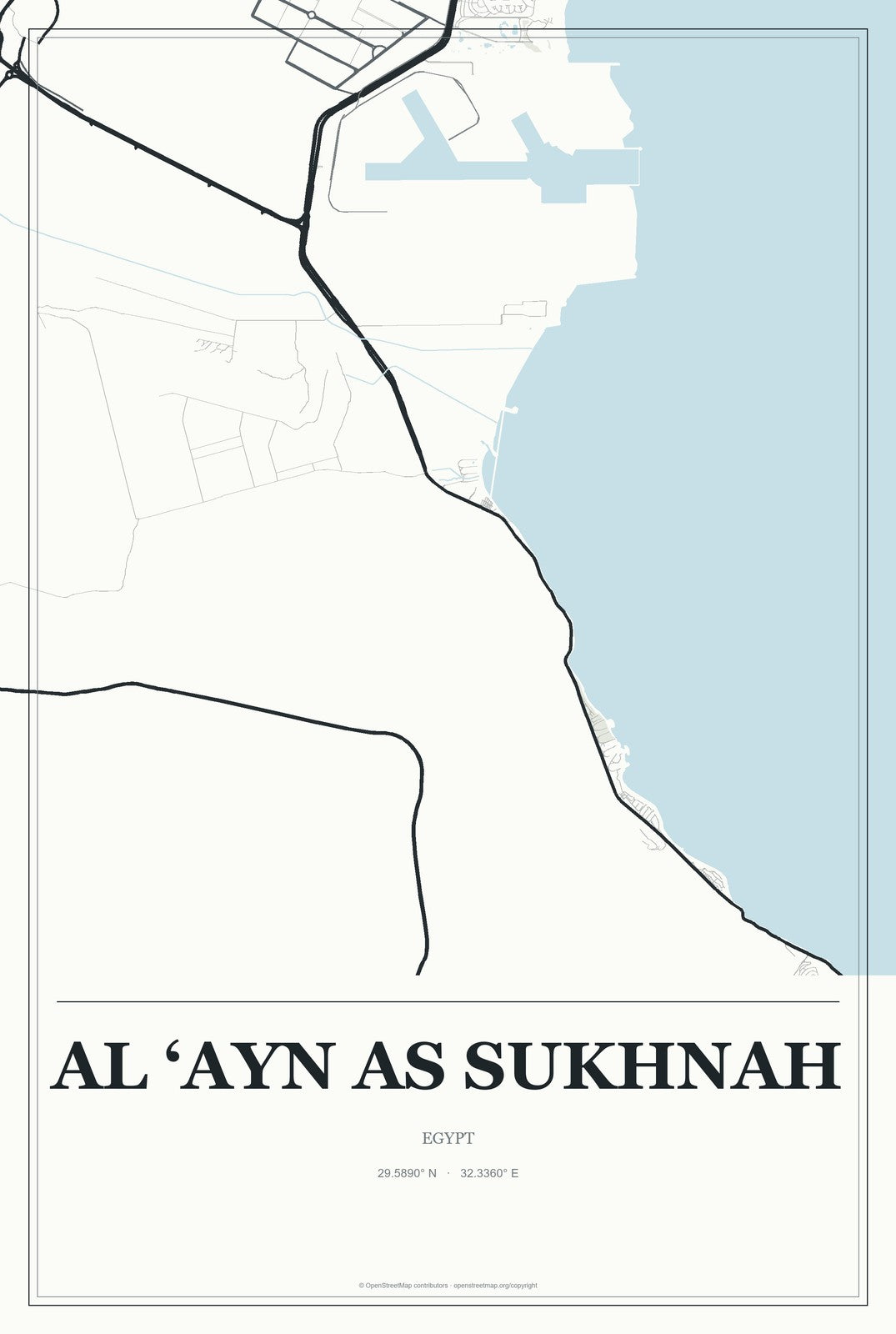 Al ‘Ayn as Sukhnah, Egypt City Map Aluminum Sign in Gallery Air style
