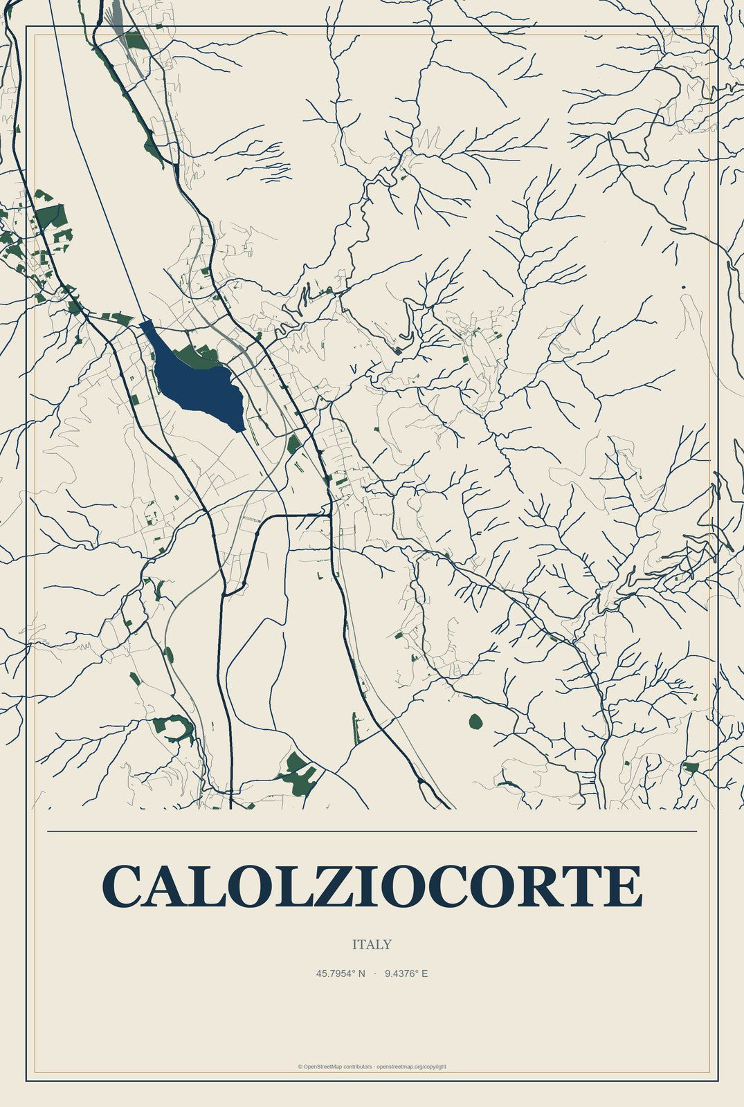 Calolziocorte, Italy City Map Aluminum Sign in Coastal Cutout style
