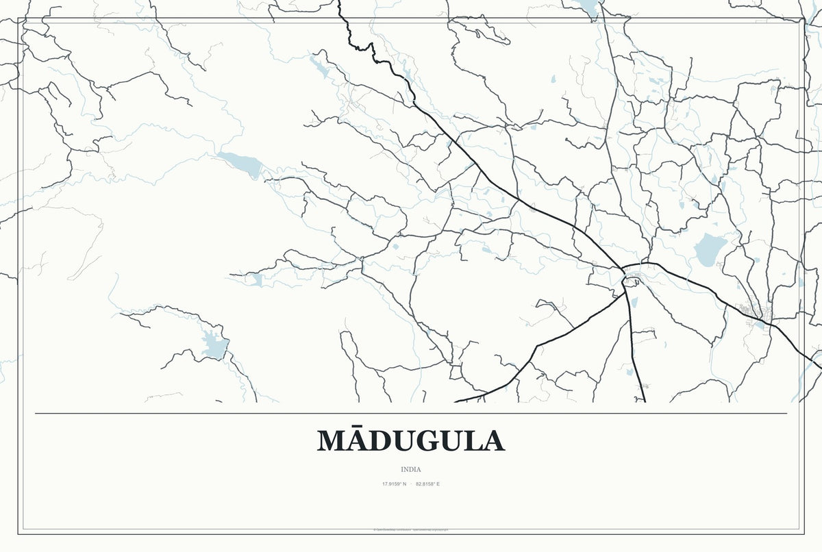 Mādugula, India City Map Aluminum Sign in Gallery Air style
