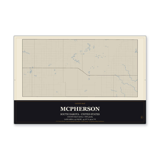 McPherson County, South Dakota Map Aluminum Sign in Museum Plaque style