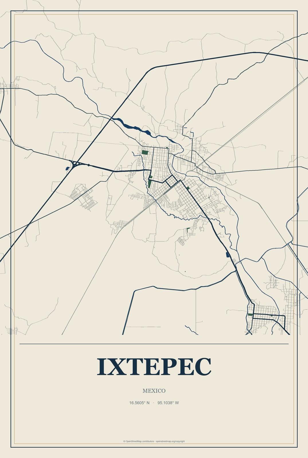 Ixtepec, Mexico City Map Aluminum Sign in Coastal Cutout style