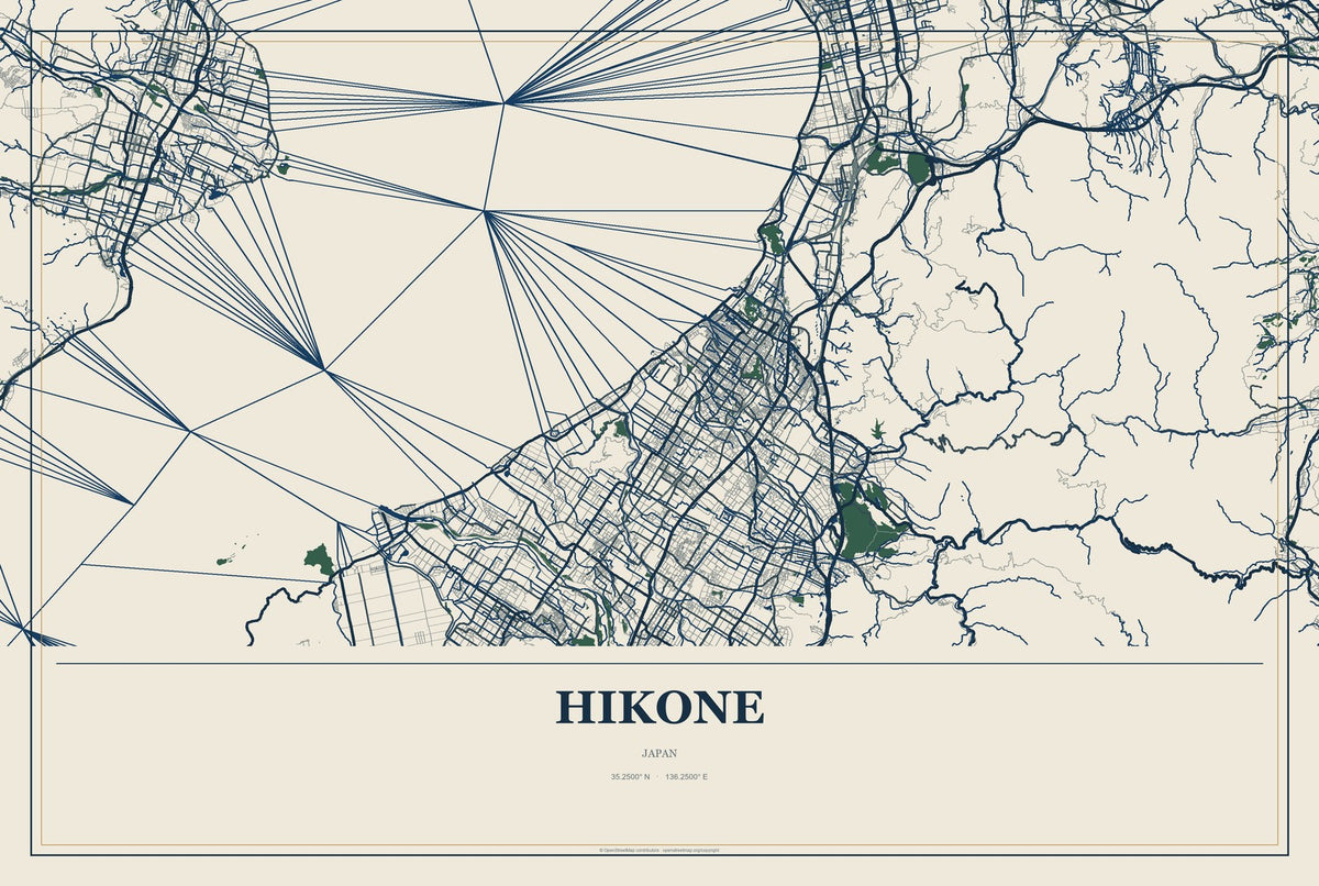 Hikone, Japan City Map Aluminum Sign in Coastal Cutout style