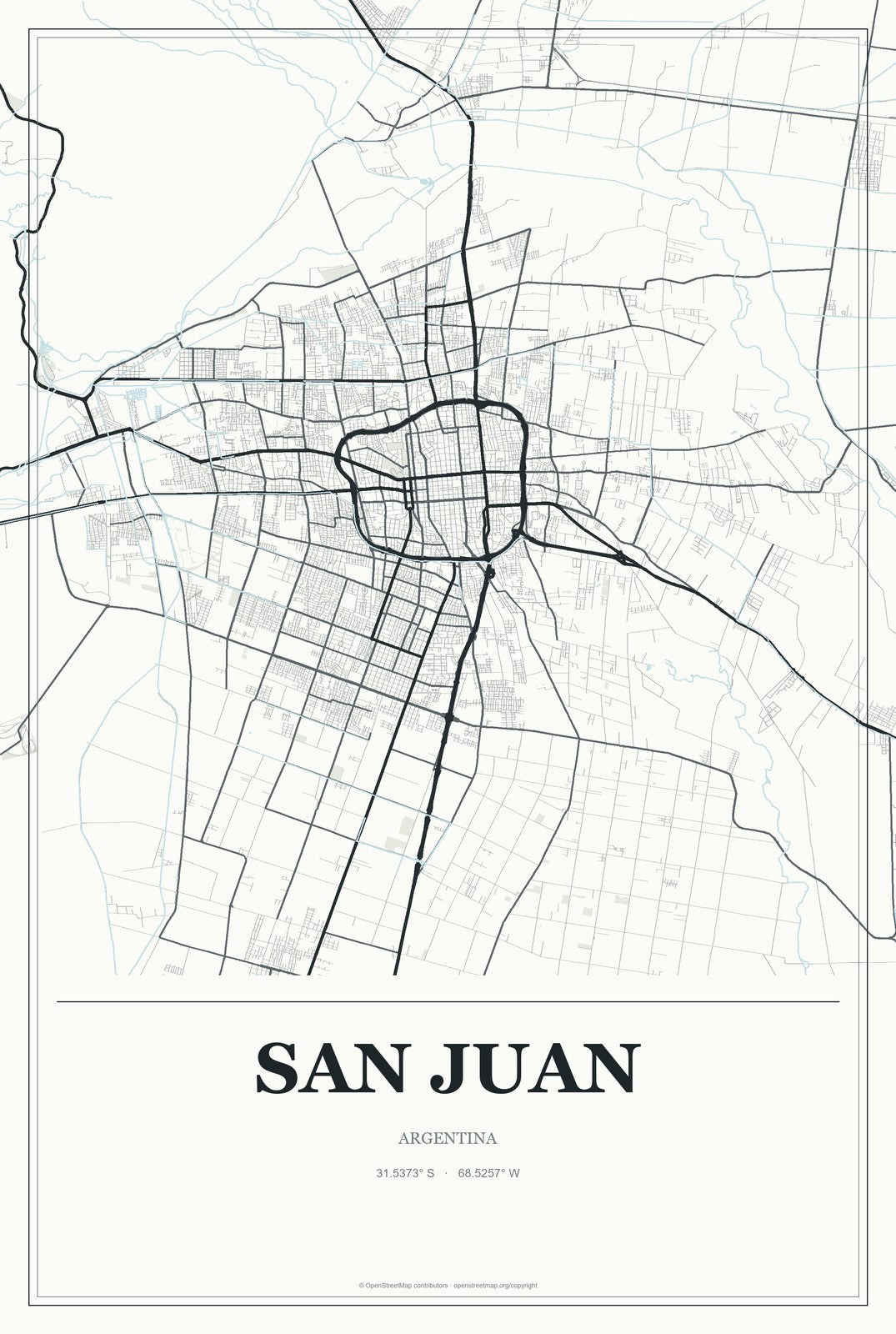 San Juan, Argentina City Map Aluminum Sign in Gallery Air style