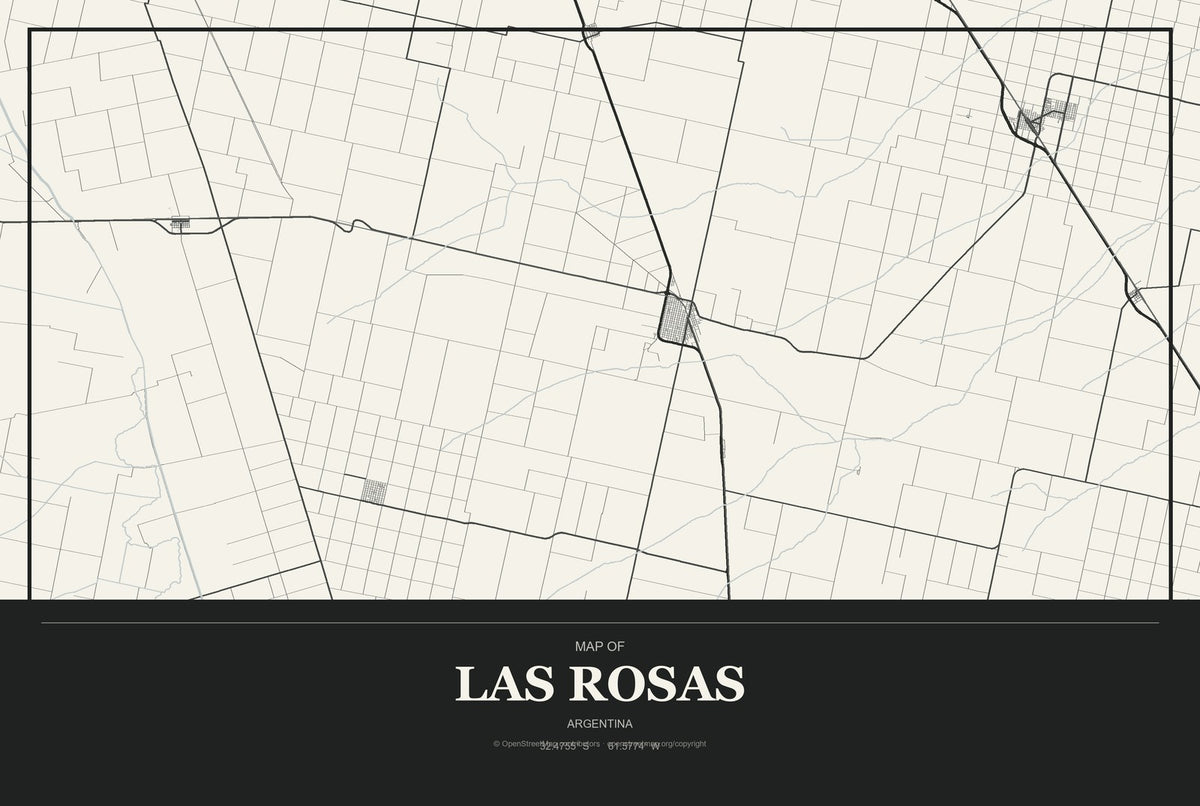 Las Rosas, Argentina City Map Aluminum Sign in Museum Plaque style
