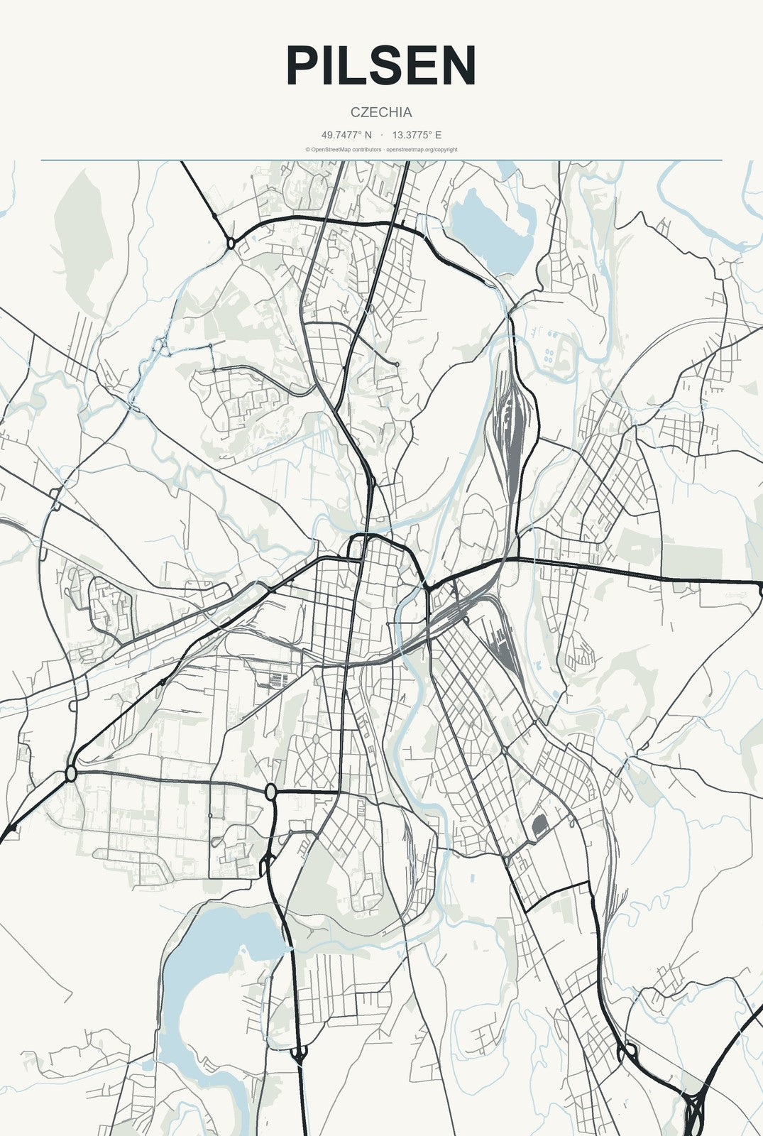 Pilsen, Czechia City Map Aluminum Sign in Headline Atlas style