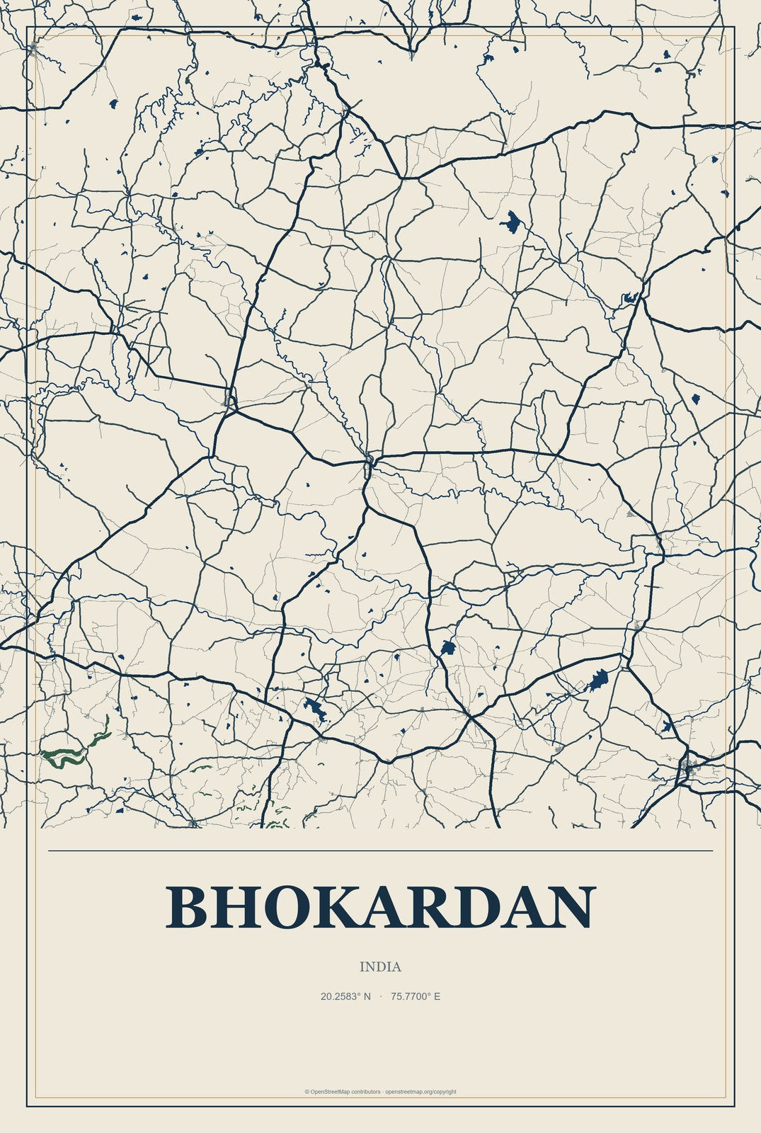 Bhokardan, India City Map Aluminum Sign in Coastal Cutout style
