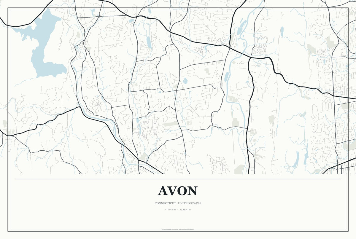 Avon, Connecticut City Map Aluminum Sign in Gallery Air style