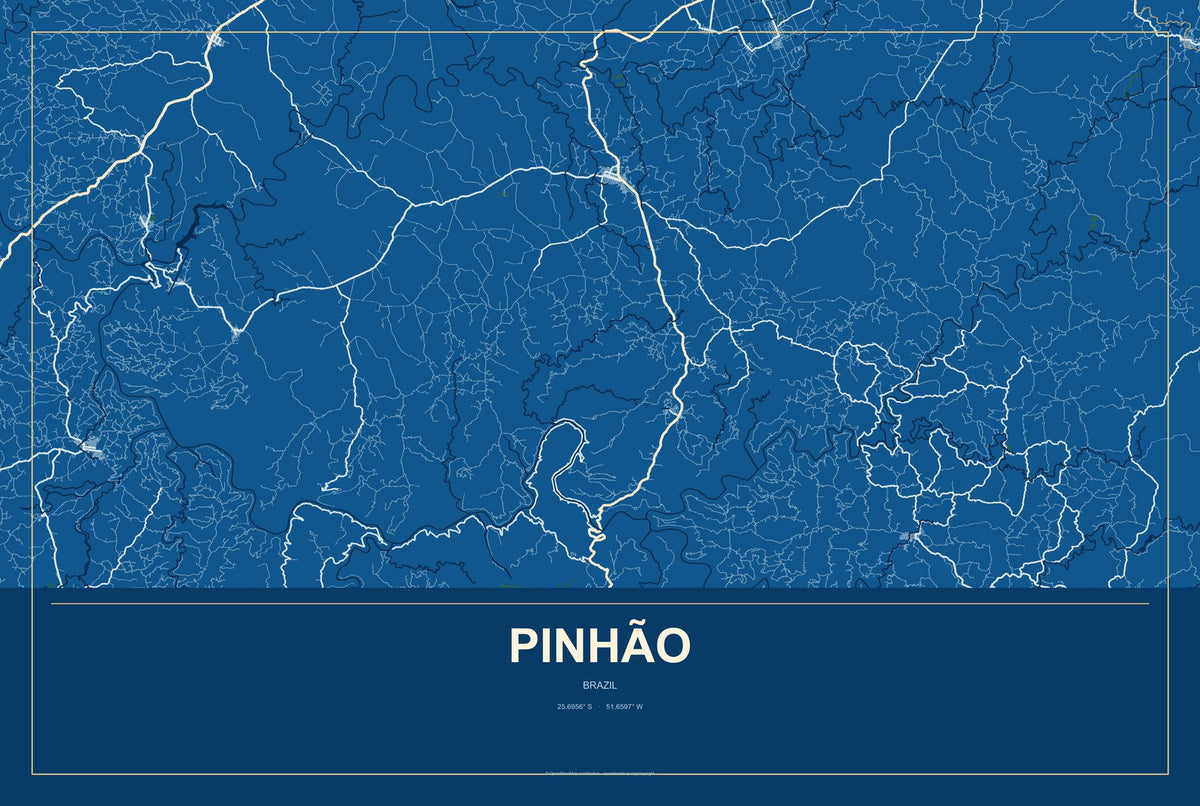 Pinhão, Brazil City Map Aluminum Sign in Harbor Cobalt style