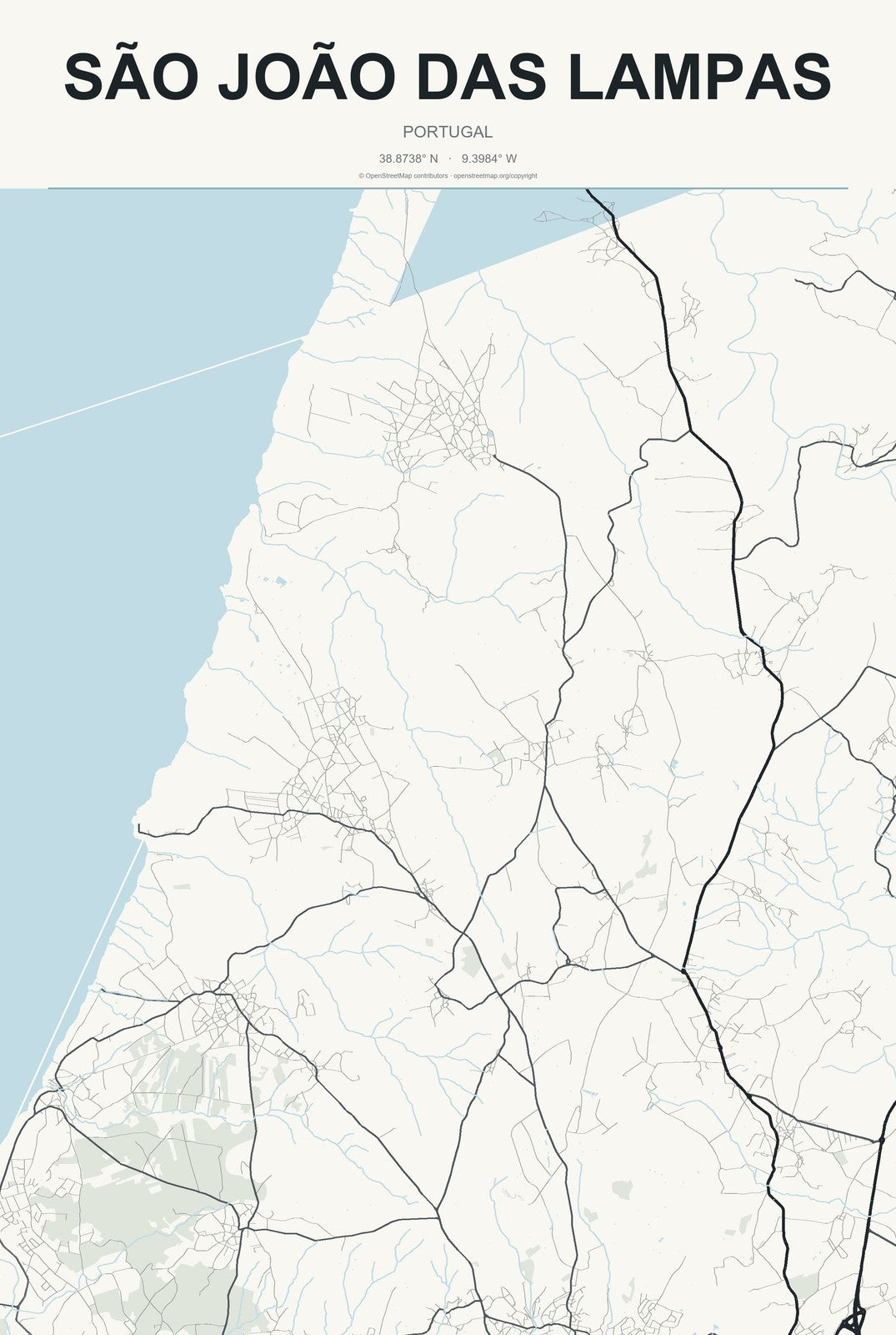 São João das Lampas, Portugal City Map Aluminum Sign in Headline Atlas style