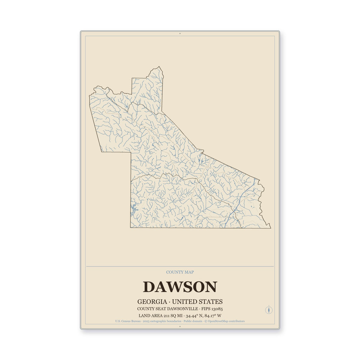Dawson County, Georgia Map Aluminum Sign in Heritage Nautical style