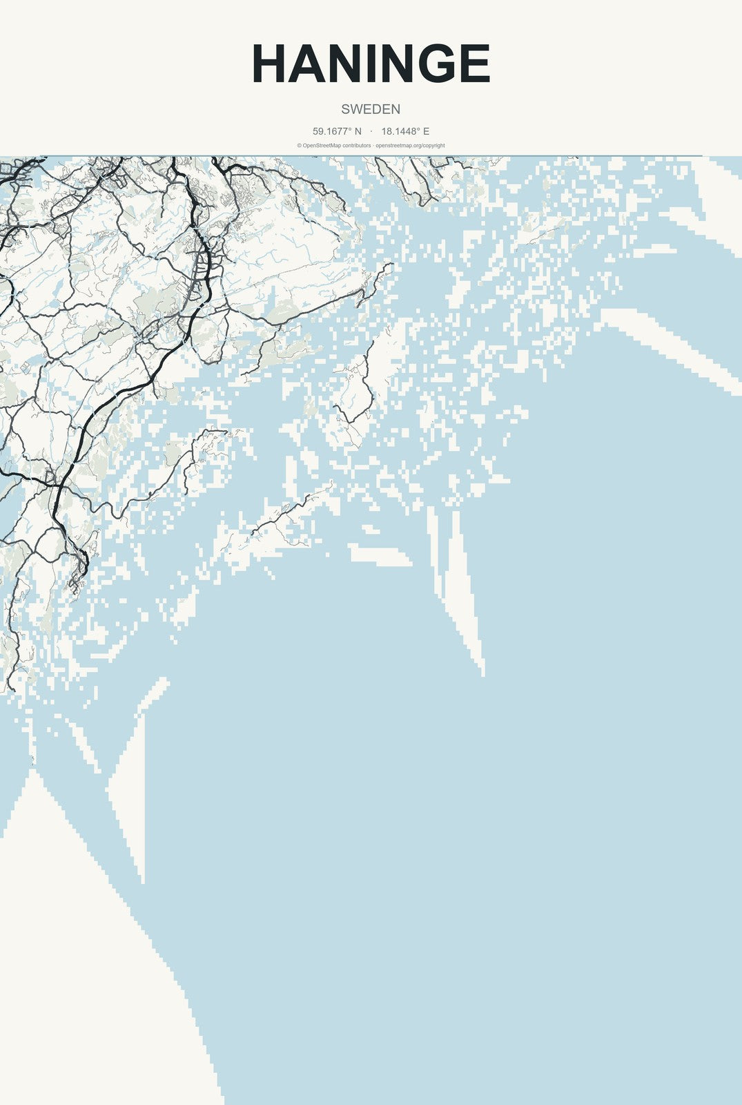 Haninge, Sweden City Map Aluminum Sign in Headline Atlas style
