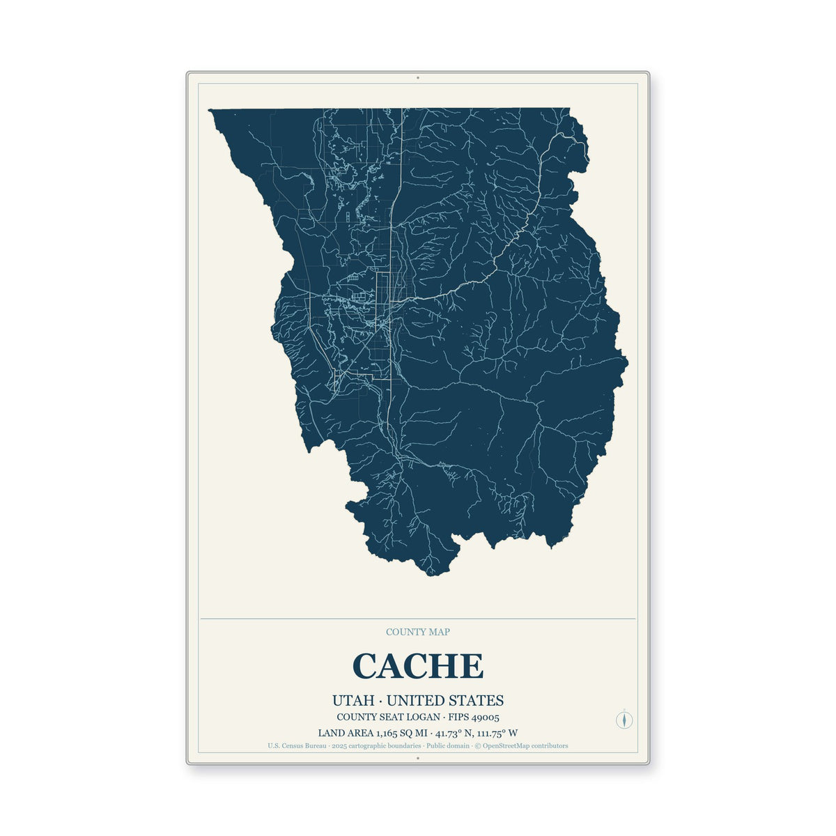 Cache County, Utah Map Aluminum Sign in Coastal Cutout style