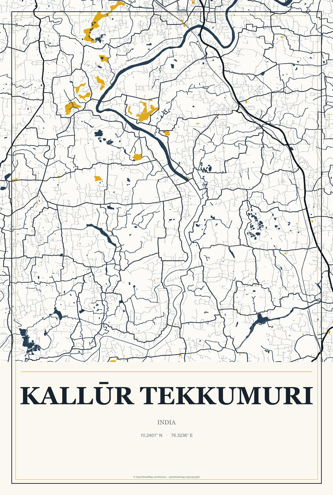 Kallūr Tekkumuri, India City Map Aluminum Sign in Citrine Modern style