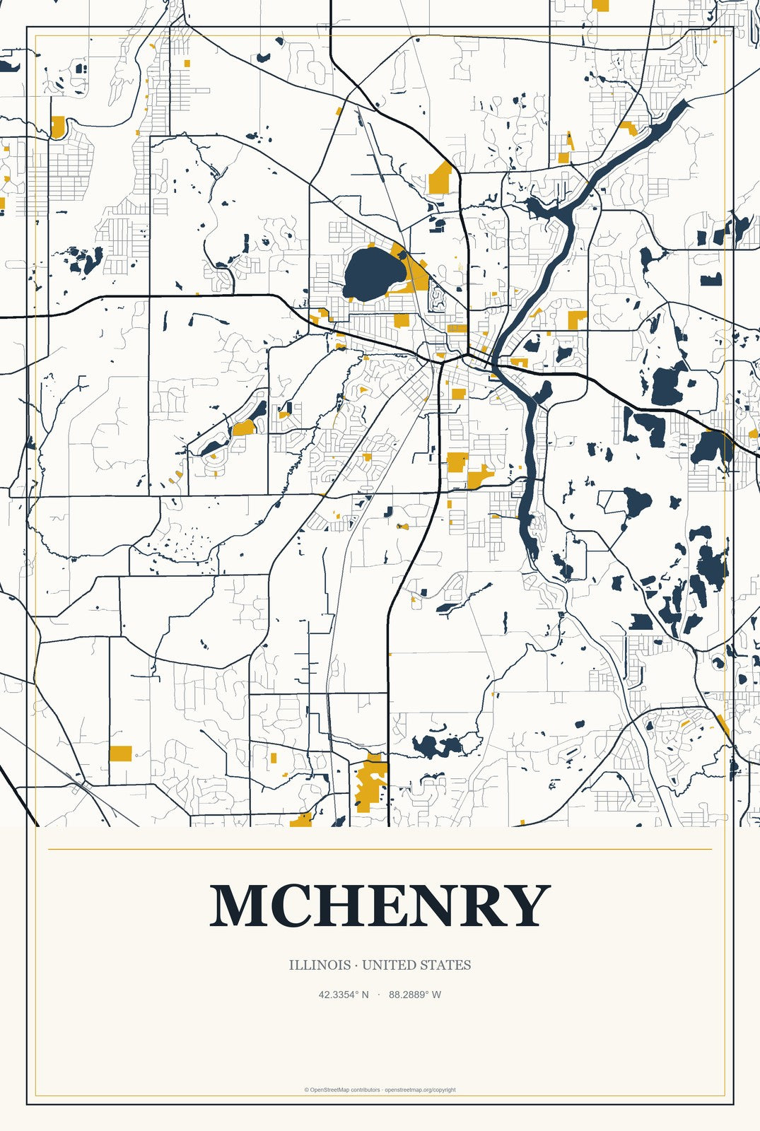 McHenry, Illinois City Map Aluminum Sign in Citrine Modern style