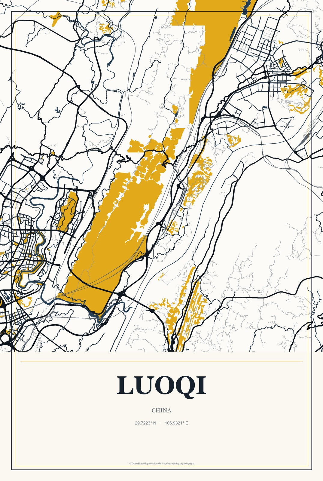 Luoqi, China City Map Aluminum Sign in Citrine Modern style