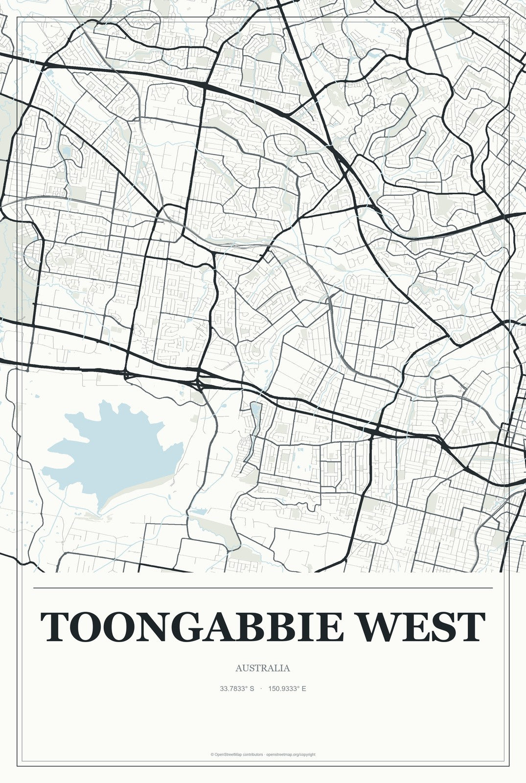 Toongabbie West, Australia City Map Aluminum Sign in Gallery Air style