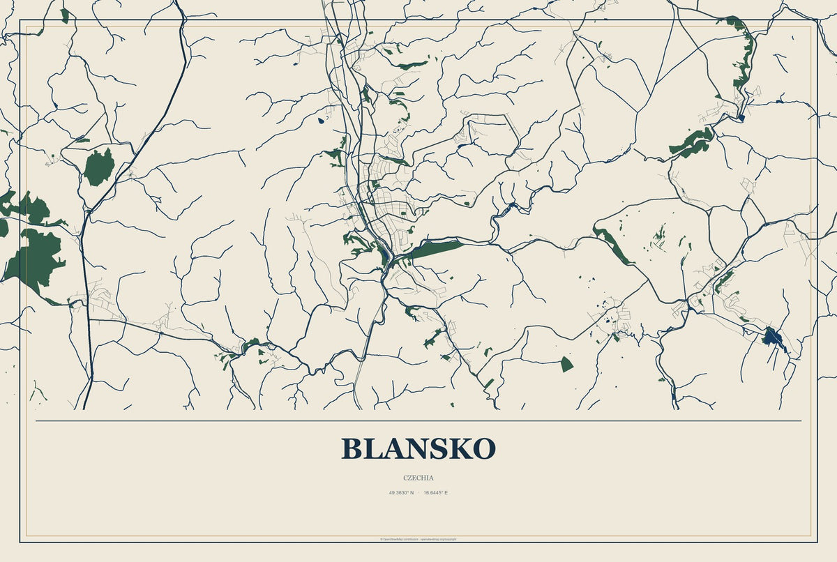 Blansko, Czechia City Map Aluminum Sign in Coastal Cutout style